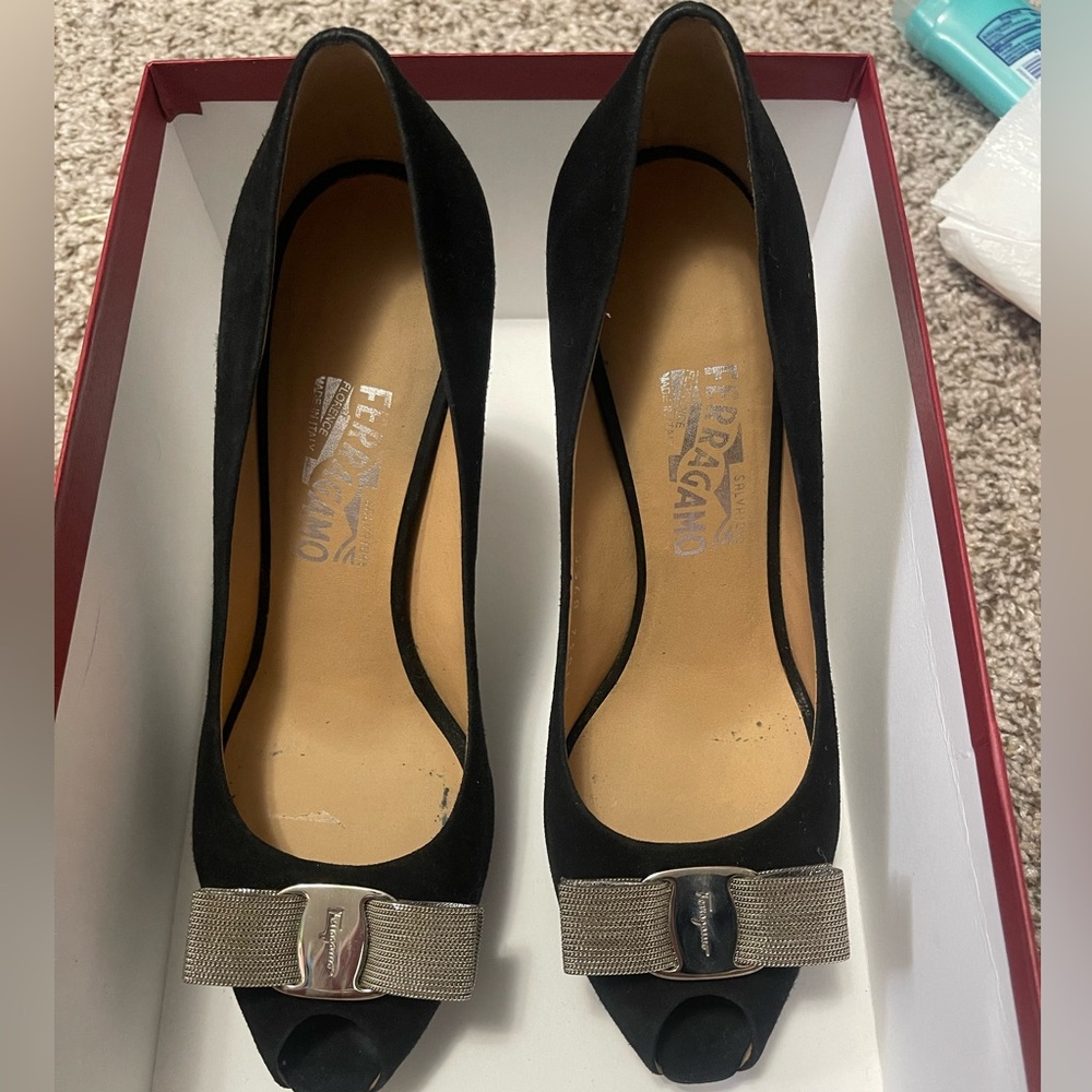 Salvatore Ferragamo suede high heels with bow